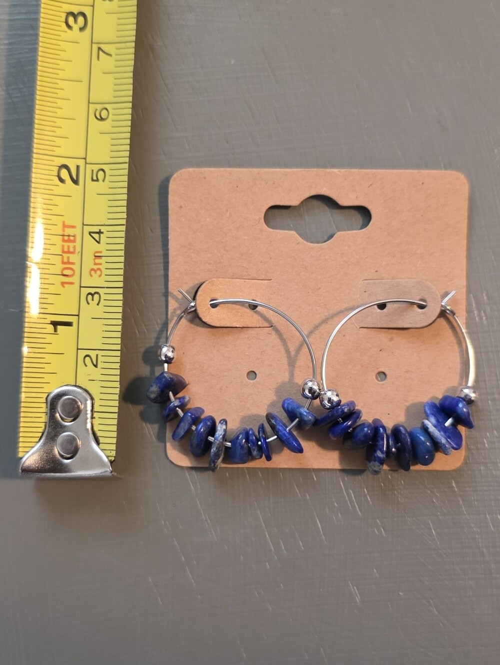 Blue Lapis Hoop Earrings with Silver Accents - Picture 4 of 4